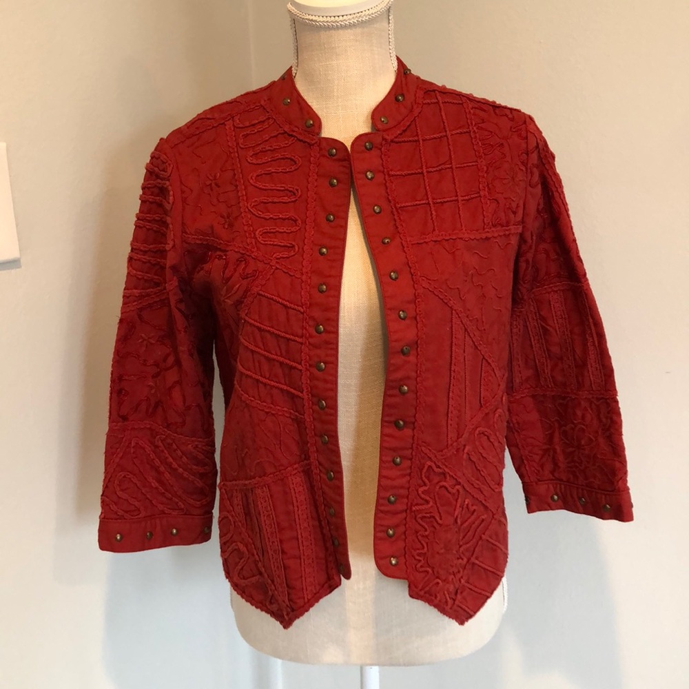Multiples Rust Embroidered Open Jacket - image 1